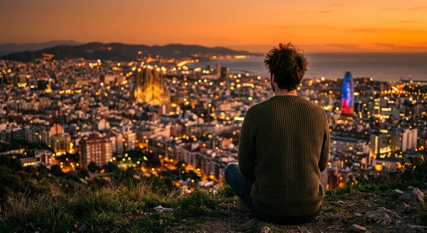 Persona contemplando la ciudad para elegir un buen psicologo barcelona desde un mirador al atardecer